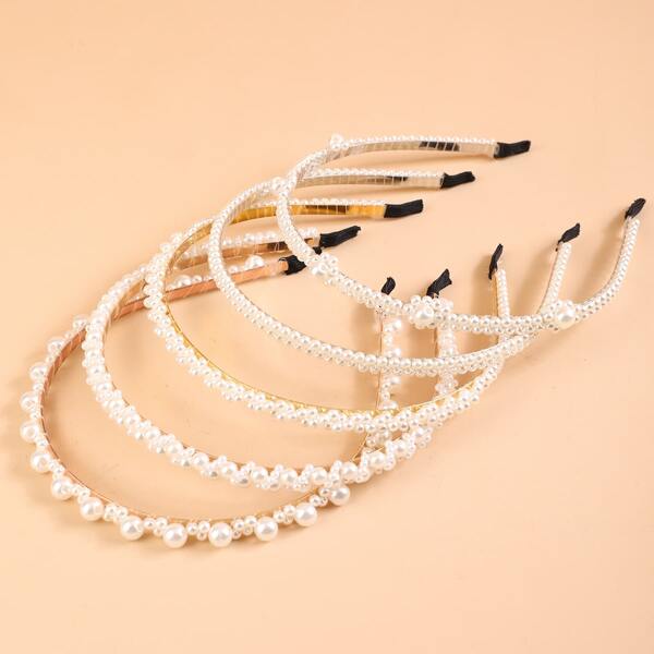 

5pcs Toddler Girls Faux Pearl Hair Hoop, Multicolor