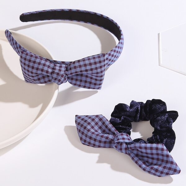 

1pc Girls Plaid Hair Hoop & 1pc Hair Tie, Multicolor