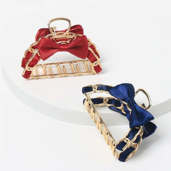 

2pcs Bow Decor Hair Claw, Multicolor
