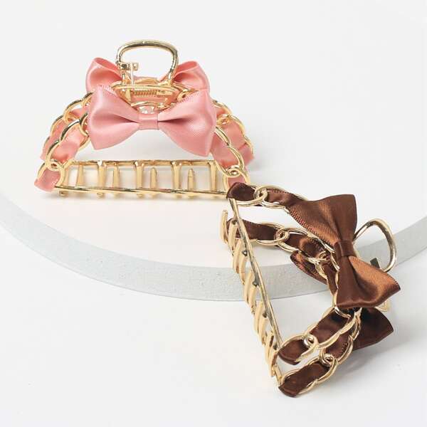 

2pcs Bow Decor Hair Claw, Multicolor