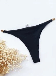 BamGleam Summer Beach Rib Metal Linked Bikini Bottom - Black - View 3