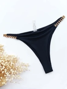 BamGleam Summer Beach Rib Metal Linked Bikini Bottom - Black - View 2
