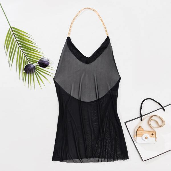

Chain Linked Sheer Mesh Cover Up, Black