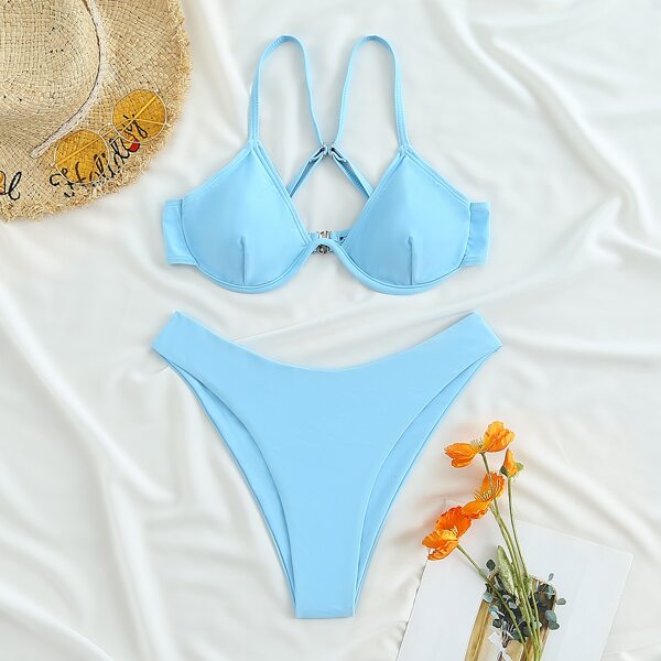 

Solid Underwire Bikini Swimsuit, Baby blue