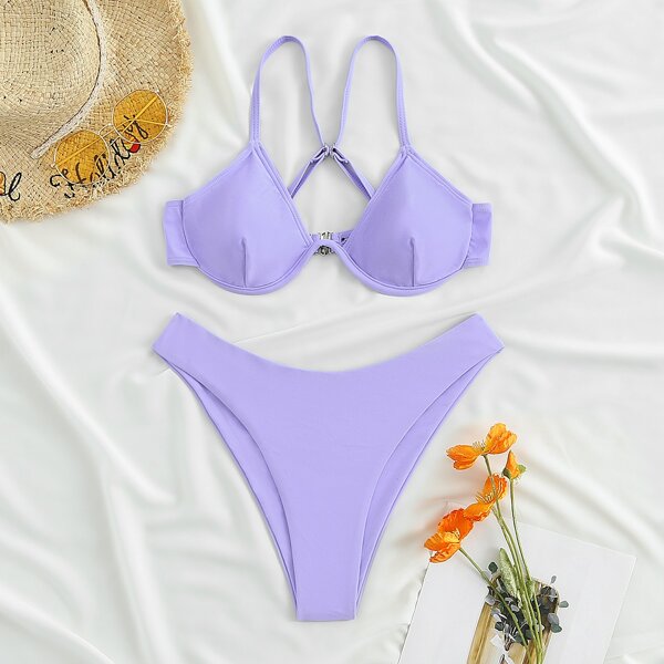 

Solid Underwire Bikini Swimsuit, Lilac purple