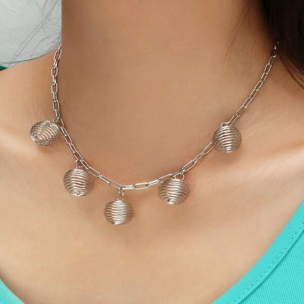 

Spiral Ball Pendant Necklace, Silver