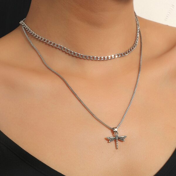 

Dragonfly Pendant Layered Necklace, Silver