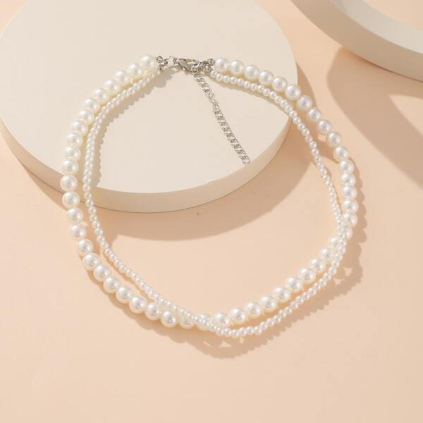 

Faux Pearl Layered Necklace, White