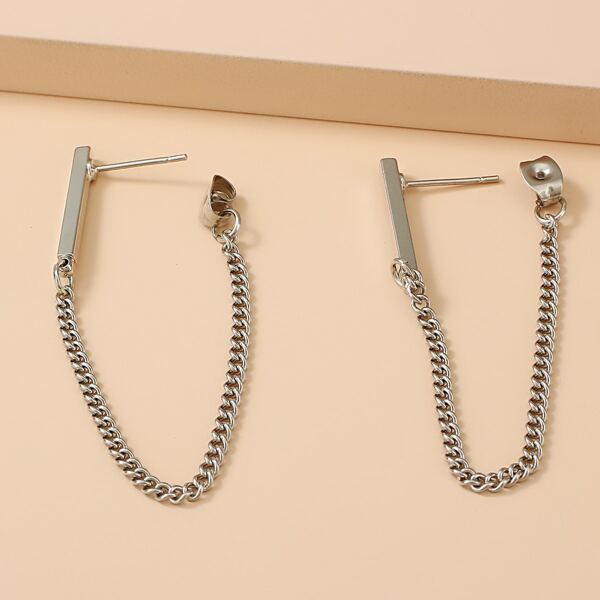 

Chain Design Drop Earrings, Silver