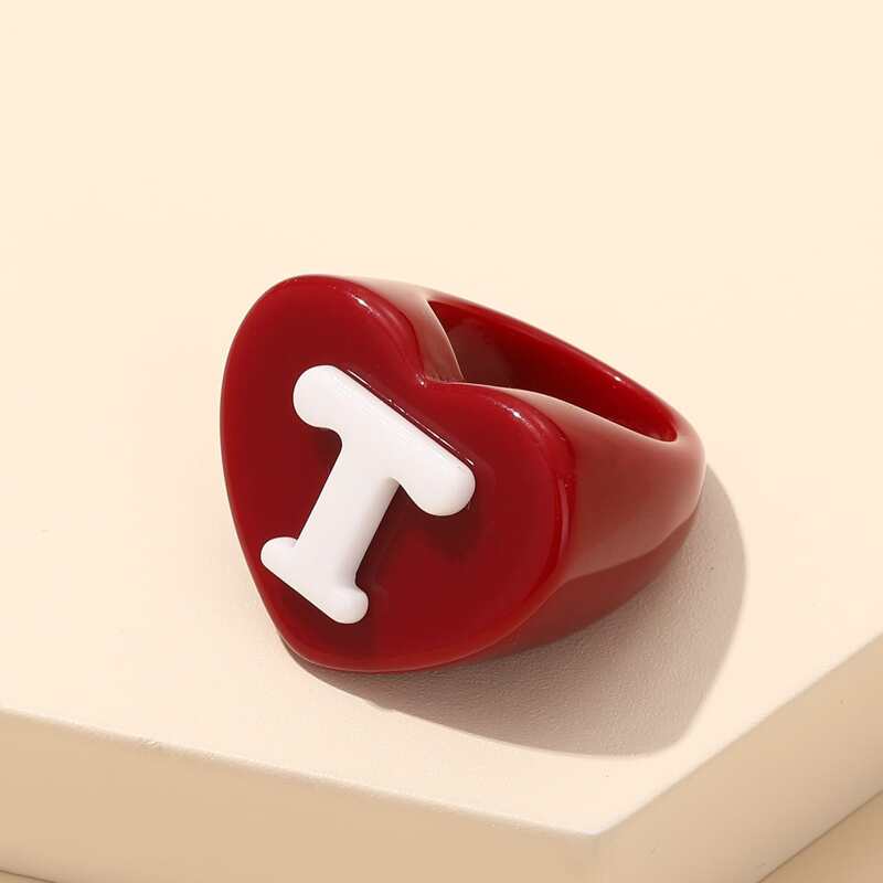 

Letter Decor Heart Design Ring, Multicolor