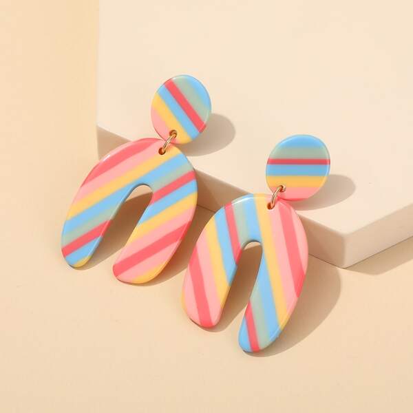 

Striped Geometric Drop Earrings, Multicolor