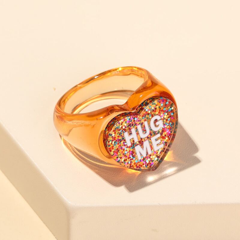 

Letter Decor Heart Design Ring, Multicolor