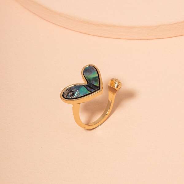 

Heart Decor Cuff Ring, Gold