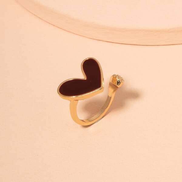 

Heart Decor Cuff Ring, Gold