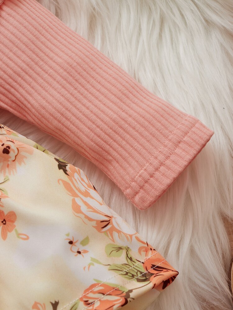 Bebé niña Vestido con estampado floral con lazo delantero - Rosa coral - Añade 5