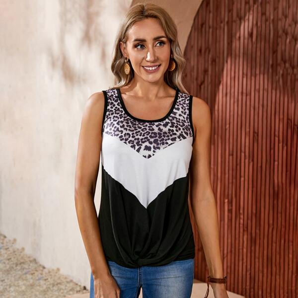 

Cut And Sew Leopard Tank Top, Multicolor