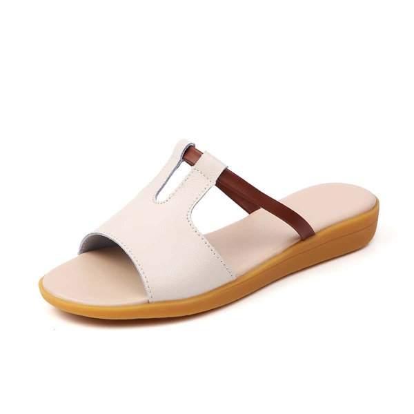 

Colorblock Pattern Cut Out Wedge Sandals, Beige