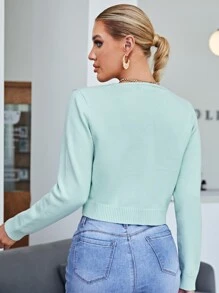 SHEIN 前繫帶素色開襟衫 - 薄荷綠 - 查看 2