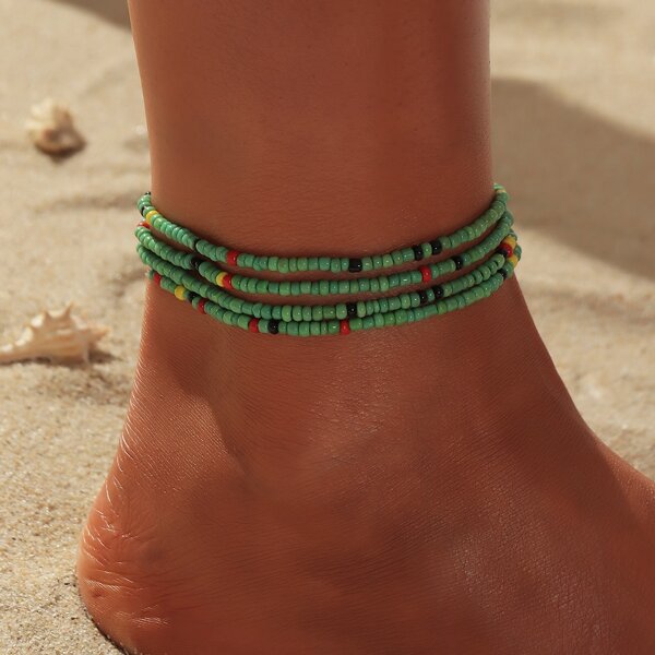 

Colorblock Beaded Layered Anklet, Multicolor