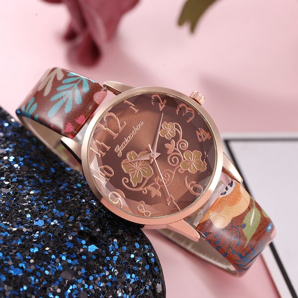 

Floral Dial Round Pointer Quartz Watch
