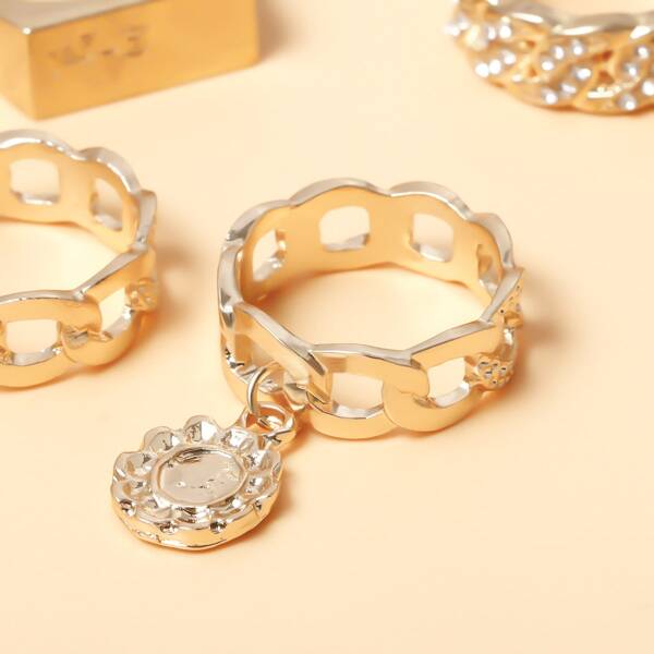 

4pcs Rhinestone Decor Ring, Gold