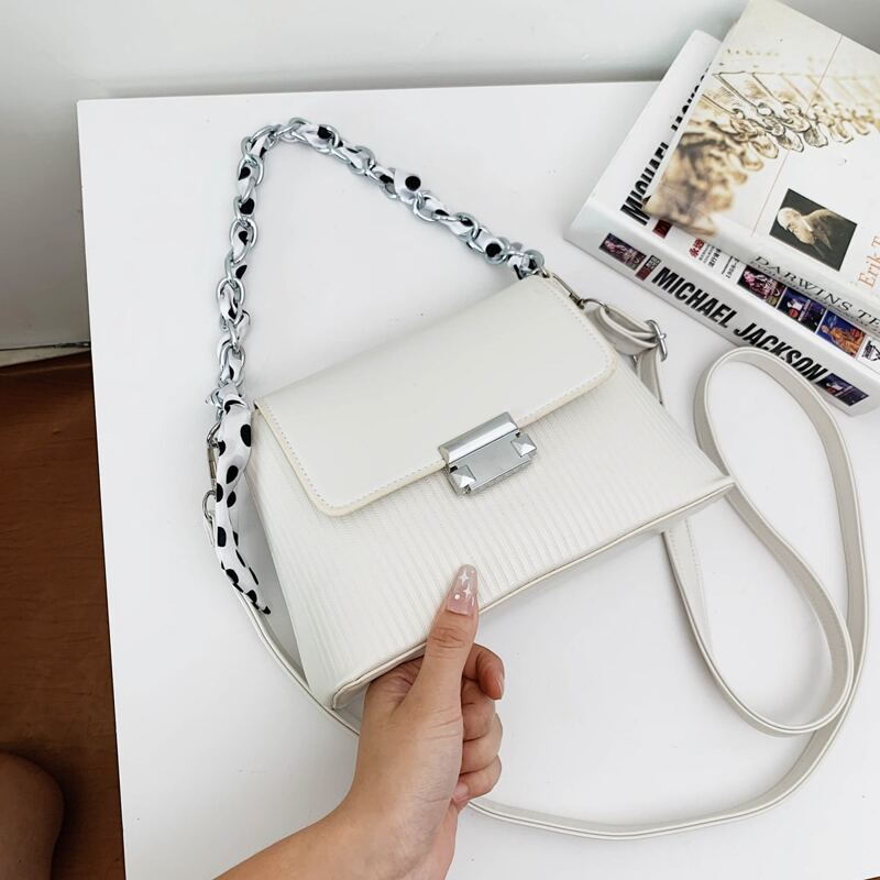 

Metal Lock Flap Shoulder Bag, White