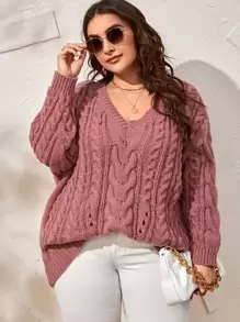SHEIN LUNE Jersey de hombros caídos tejido de cable