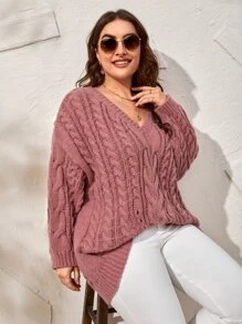 SHEIN LUNE Jersey de hombros caídos tejido de cable