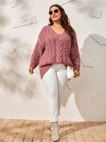 SHEIN LUNE Jersey de hombros caídos tejido de cable