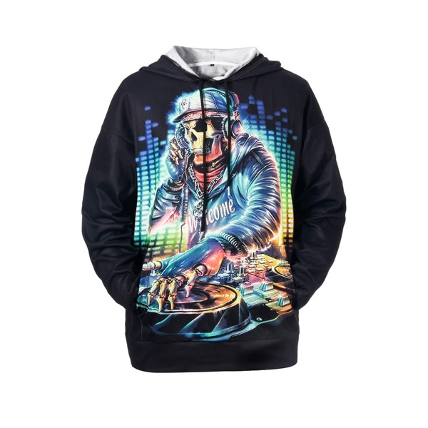 

Men 3D Skeleton Print Drawstring Hoodie, Black