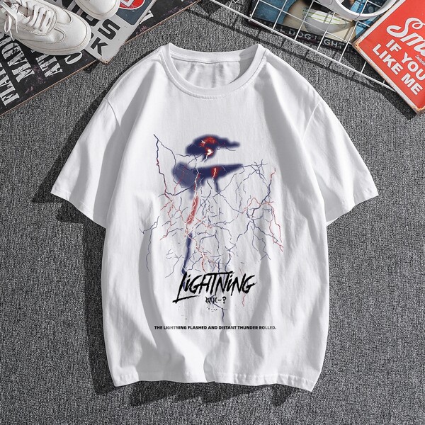 

Men Lightning And Slogan Graphic Tee, White