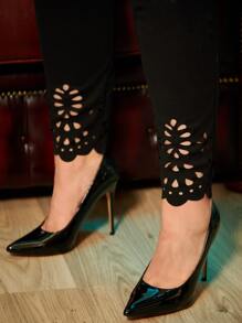 SHEIN LUNE Plus Edge Laser Cut Carrot Trousers - Black - View 5