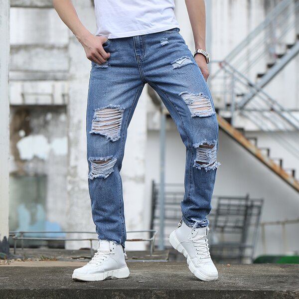 

Men Ripped Washed Jeans, Medium wash
