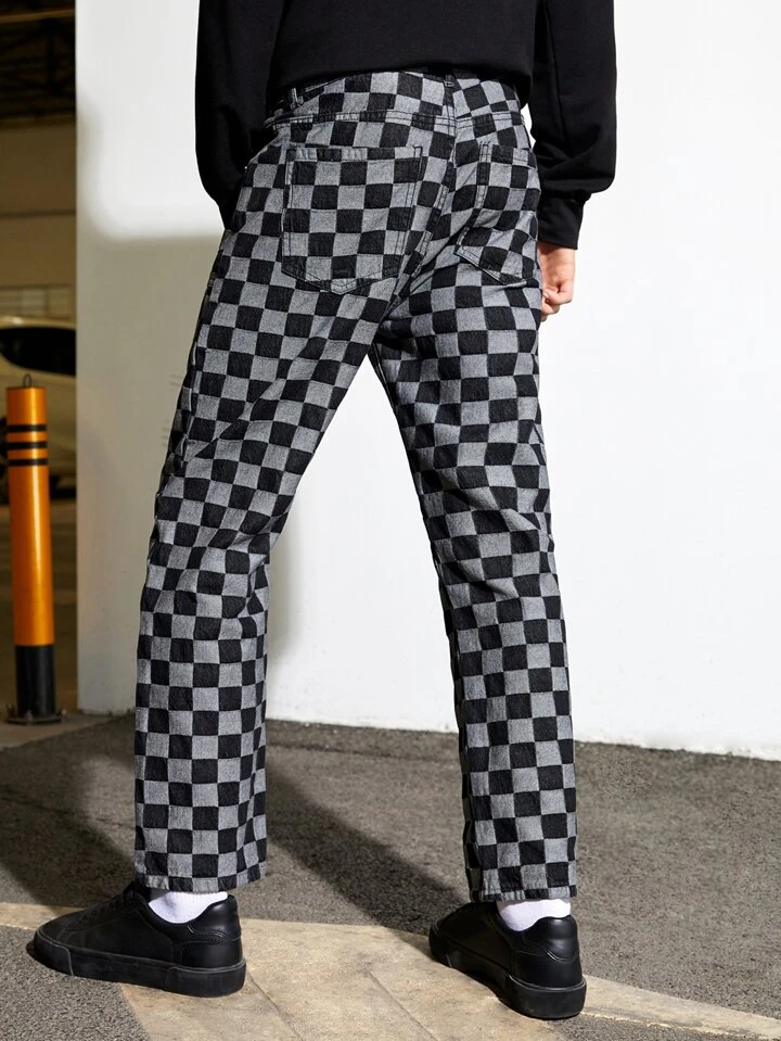 Checkered mens jeans store