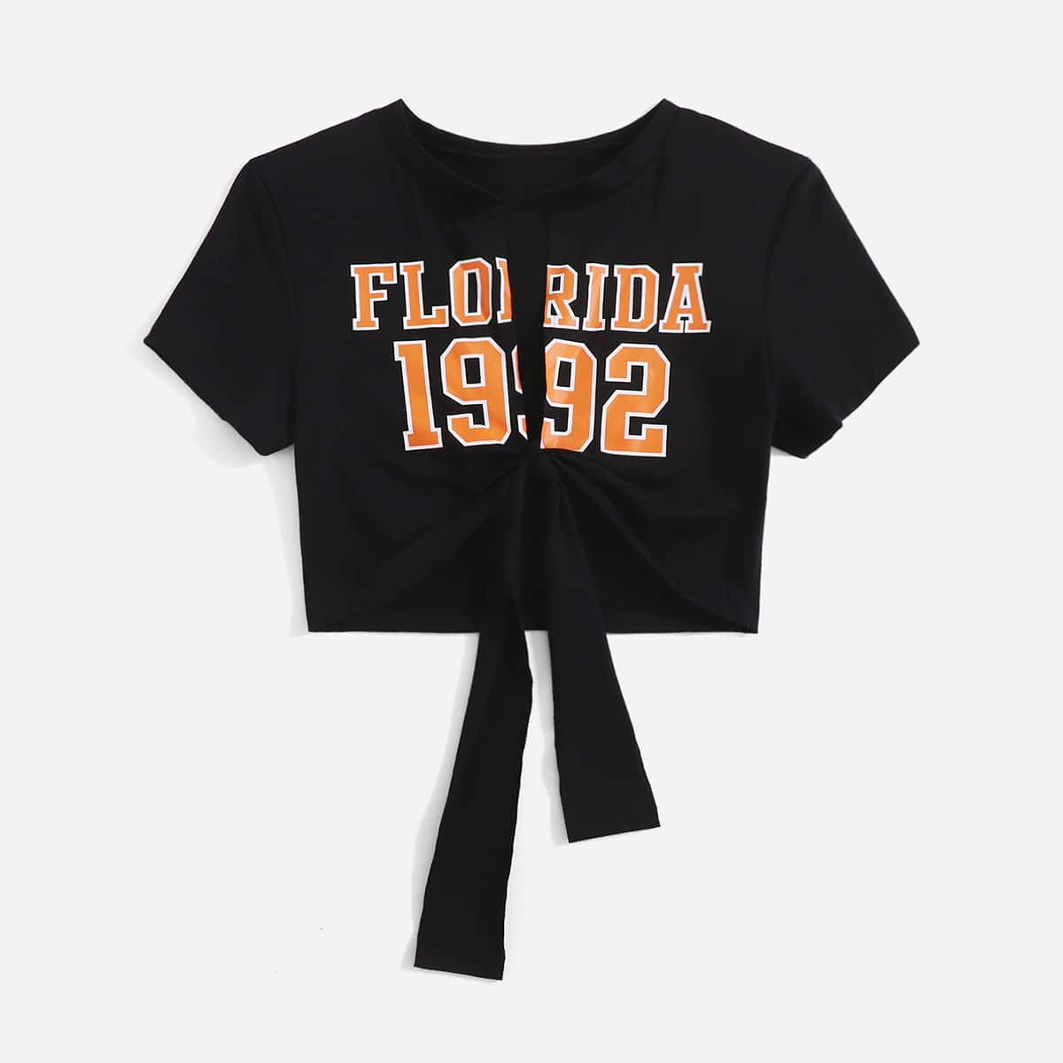 

Letter Graphic Crop Top, Black
