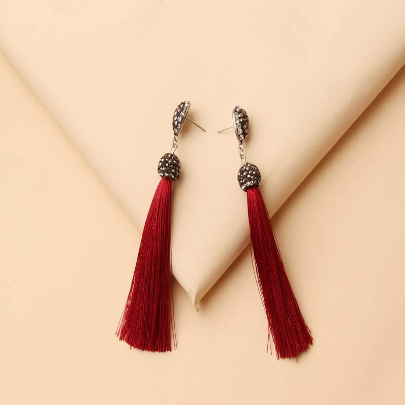 

Tassel Drop Earrings, Burgundy