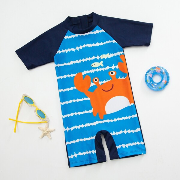 

Toddler Boys Cartoon Crab Print One Piece Swimsuit, Multicolor