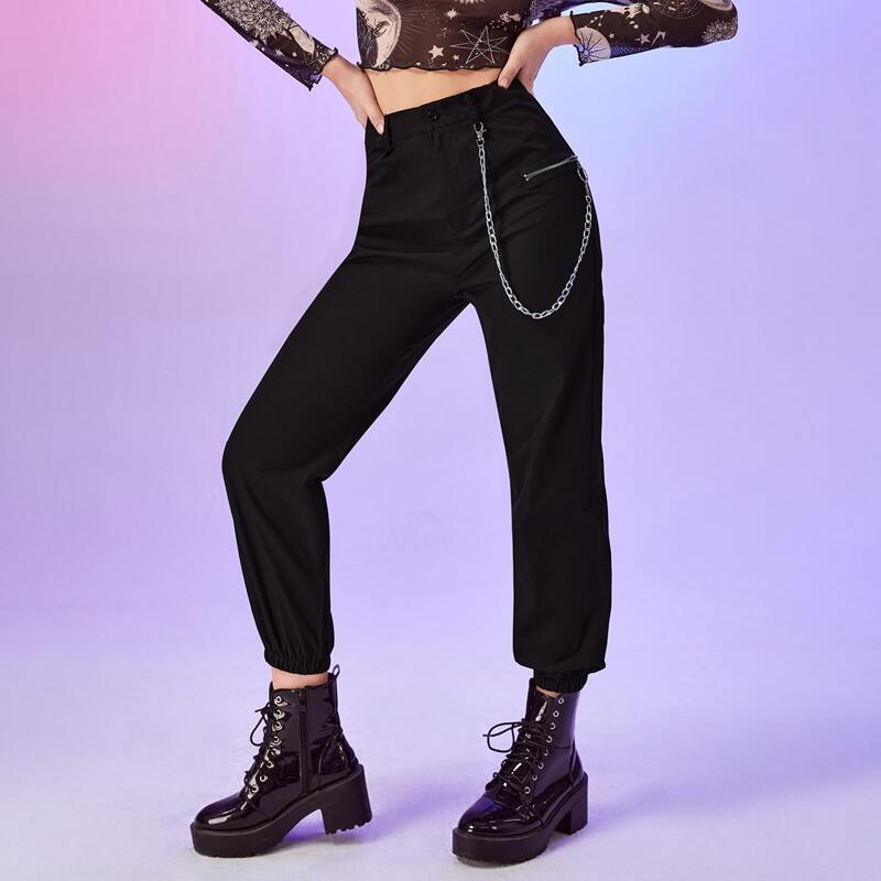 

Chain Detail High Waist Pants, Black