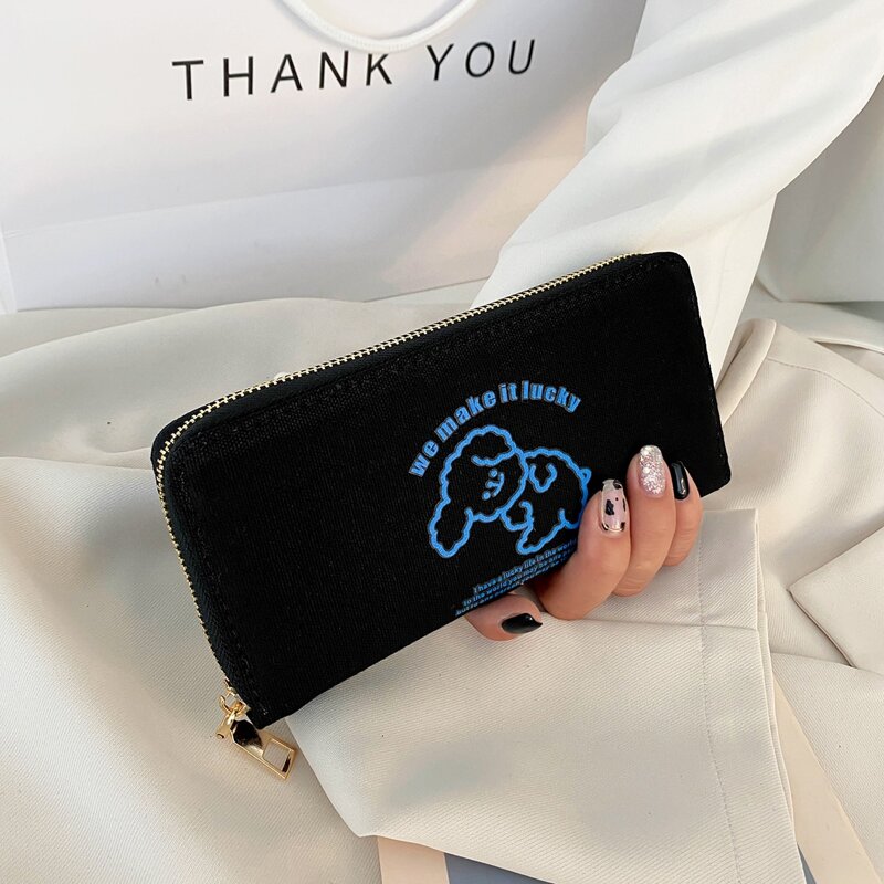 

Cartoon Graphic Zip Around Long Wallet, Black