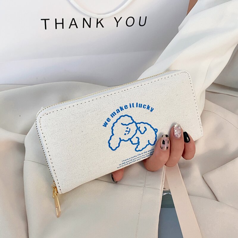 

Cartoon Graphic Zip Around Long Wallet, White