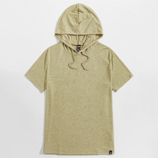 

Men Solid Drawstring Hooded Tee, Khaki