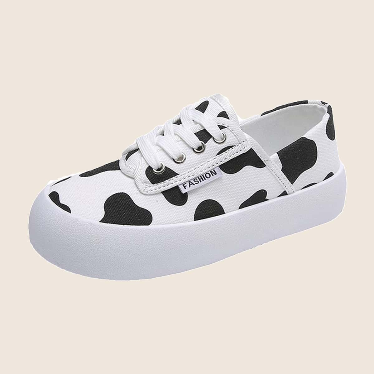 

Cow Print Canvas Shoes, Black and white