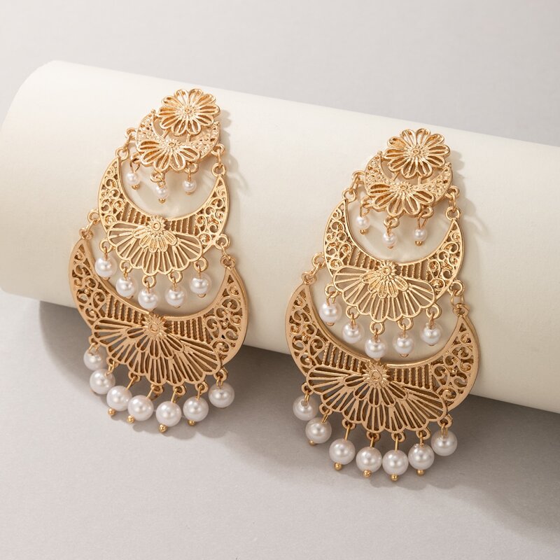 

Faux Pearl Tassel Drop Earrings, Gold