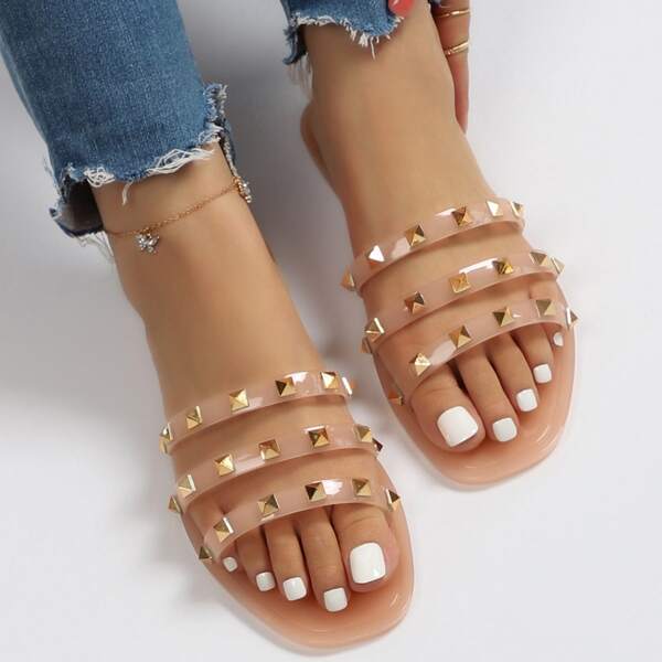 

Studded Decor Slides, Baby pink