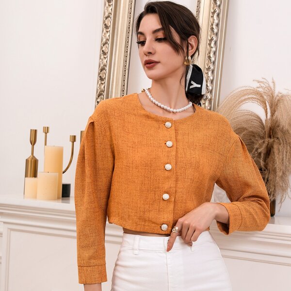 

Solid Button Front Jacket, Yellow