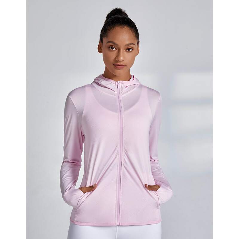 

Zipper Front Hooded Sports Jacket, Baby pink