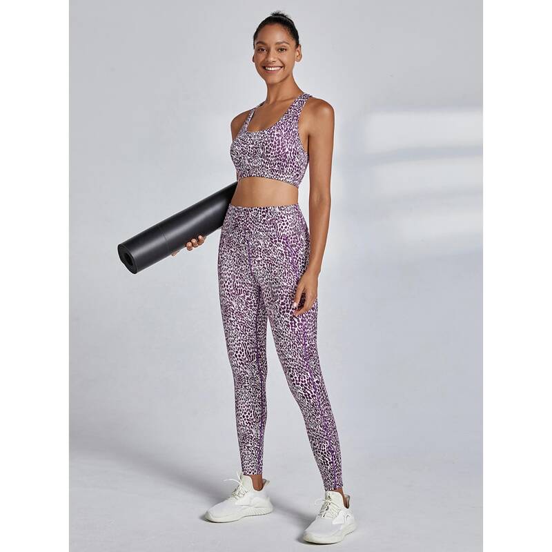 

All Over Print Racer Back Sports Bra & Phone Pocket Leggings, Multicolor