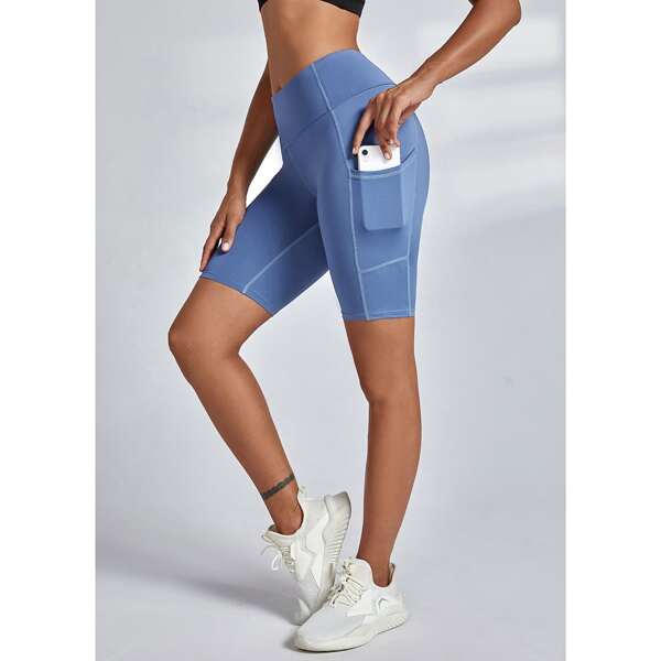 

Wide Band Waist Sports Shorts & Phone Pocket, Blue