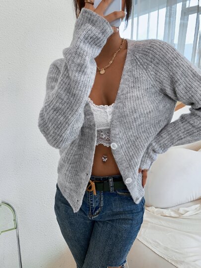 Calvaya Raglan Sleeve Button Up Cardigan Fall Winter Cloth For Women