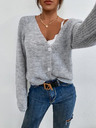 Pariaura Raglan Sleeve Button Up Cardigan Fall Winter Cloth For Women